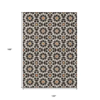 10' X 14' Charcoal Silver And Copper Floral Medallion Washable Indoor Outdoor Area Rug