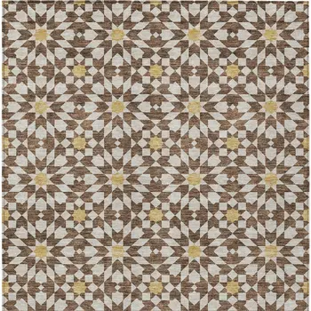 3' X 5' Chocolate Ivory And Gold Floral Medallion Washable Indoor Outdoor Area Rug