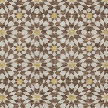 3' X 5' Chocolate Ivory And Gold Floral Medallion Washable Indoor Outdoor Area Rug