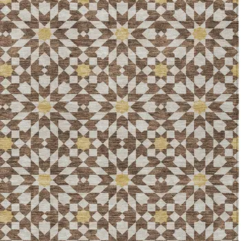 5' X 8' Chocolate Ivory And Gold Floral Medallion Washable Indoor Outdoor Area Rug