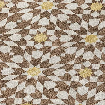 8' Chocolate Ivory And Gold Round Floral Medallion Washable Indoor Outdoor Area Rug