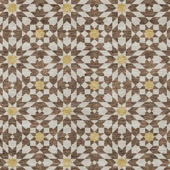 8' X 10' Chocolate Ivory And Gold Floral Medallion Washable Indoor Outdoor Area Rug