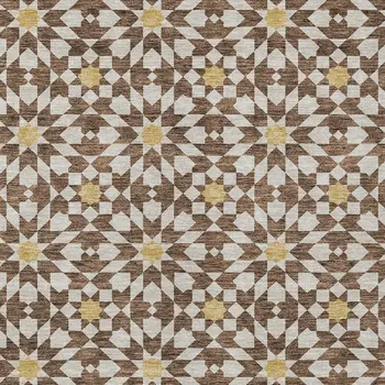 9' X 12' Chocolate Ivory And Gold Floral Medallion Washable Indoor Outdoor Area Rug