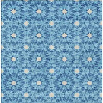 3' X 5' Denim Blue And Ivory Floral Medallion Washable Indoor Outdoor Area Rug