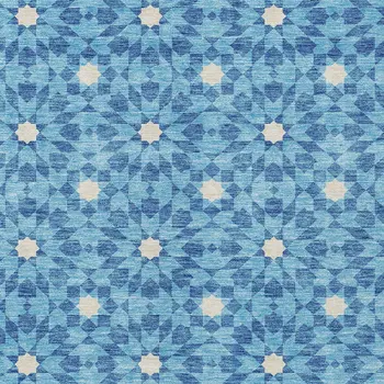 3' X 5' Denim Blue And Ivory Floral Medallion Washable Indoor Outdoor Area Rug