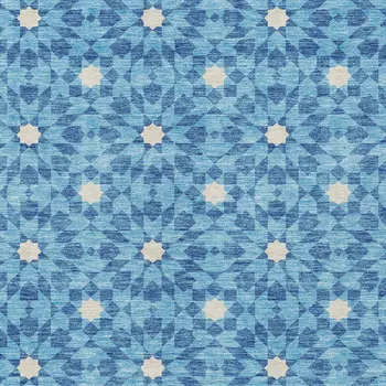 5' X 8' Denim Blue And Ivory Floral Medallion Washable Indoor Outdoor Area Rug