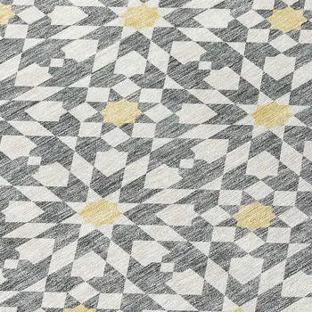 8' X 10' Gray Ivory And Gold Floral Medallion Washable Indoor Outdoor Area Rug
