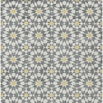 10' X 14' Gray Ivory And Gold Floral Medallion Washable Indoor Outdoor Area Rug