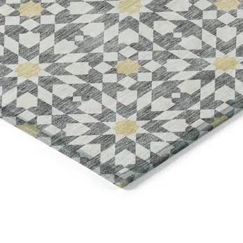 10' X 14' Gray Ivory And Gold Floral Medallion Washable Indoor Outdoor Area Rug