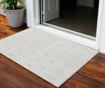 3' X 5' Ivory Beige And Taupe Floral Medallion Washable Indoor Outdoor Area Rug