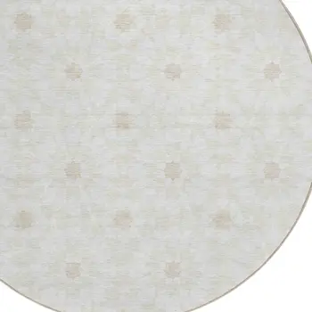 8' Ivory Beige And Taupe Round Floral Medallion Washable Indoor Outdoor Area Rug