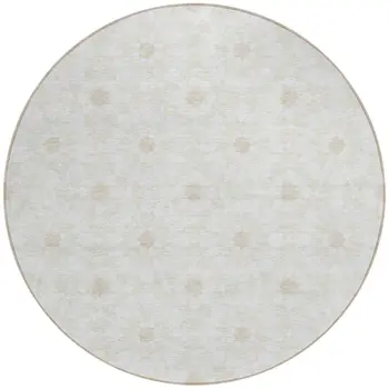 8' Ivory Beige And Taupe Round Floral Medallion Washable Indoor Outdoor Area Rug