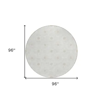 8' Ivory Beige And Taupe Round Floral Medallion Washable Indoor Outdoor Area Rug