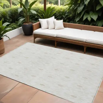 10' X 14' Ivory Beige And Taupe Floral Medallion Washable Indoor Outdoor Area Rug