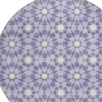 8' Lilac Purple And Ivory Round Floral Medallion Washable Indoor Outdoor Area Rug
