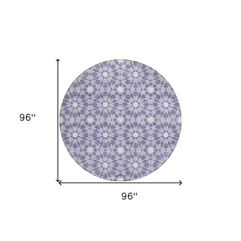 8' Lilac Purple And Ivory Round Floral Medallion Washable Indoor Outdoor Area Rug