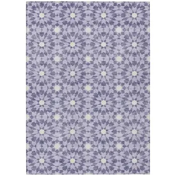 10' X 14' Lilac Purple And Ivory Floral Medallion Washable Indoor Outdoor Area Rug