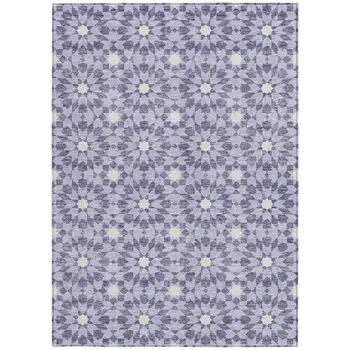 10' X 14' Lilac Purple And Ivory Floral Medallion Washable Indoor Outdoor Area Rug