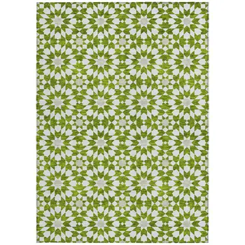 5' X 8' Lime Green Ivory And Beige Floral Medallion Washable Indoor Outdoor Area Rug
