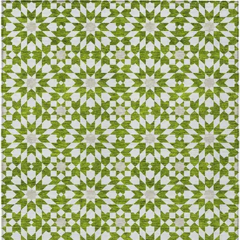 8' X 10' Lime Green Ivory And Beige Floral Medallion Washable Indoor Outdoor Area Rug