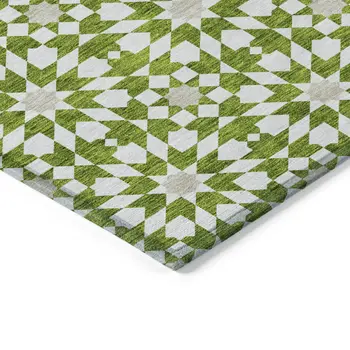 8' X 10' Lime Green Ivory And Beige Floral Medallion Washable Indoor Outdoor Area Rug