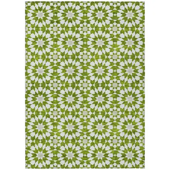 10' X 14' Lime Green Ivory And Beige Floral Medallion Washable Indoor Outdoor Area Rug