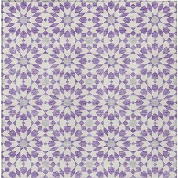 3' X 5' Lavender Purple And Ivory Floral Medallion Washable Indoor Outdoor Area Rug
