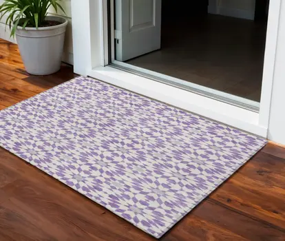 3' X 5' Lavender Purple And Ivory Floral Medallion Washable Indoor Outdoor Area Rug