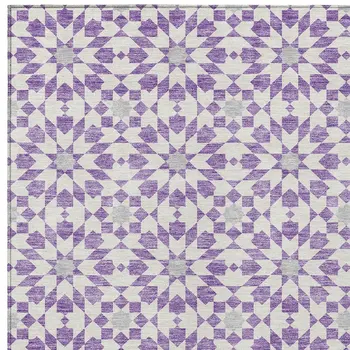 3' X 5' Lavender Purple And Ivory Floral Medallion Washable Indoor Outdoor Area Rug