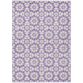 5' X 8' Lavender Purple And Ivory Floral Medallion Washable Indoor Outdoor Area Rug