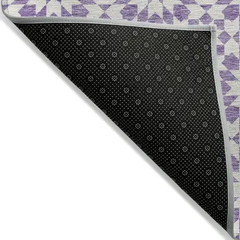 5' X 8' Lavender Purple And Ivory Floral Medallion Washable Indoor Outdoor Area Rug