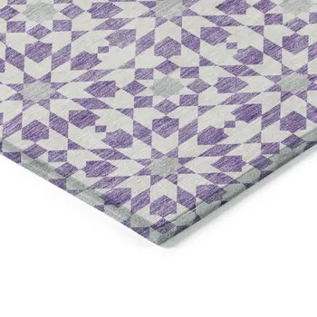 5' X 8' Lavender Purple And Ivory Floral Medallion Washable Indoor Outdoor Area Rug