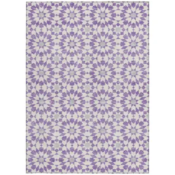 5' X 8' Lavender Purple And Ivory Floral Medallion Washable Indoor Outdoor Area Rug