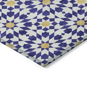 8' Navy Blue And Ivory Round Floral Medallion Washable Indoor Outdoor Area Rug