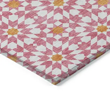 8' X 10' Pink Ivory And Orange Floral Medallion Washable Indoor Outdoor Area Rug