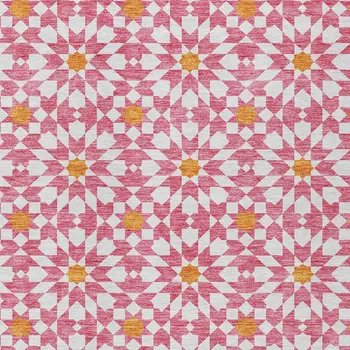 9' X 12' Pink Ivory And Orange Floral Medallion Washable Indoor Outdoor Area Rug