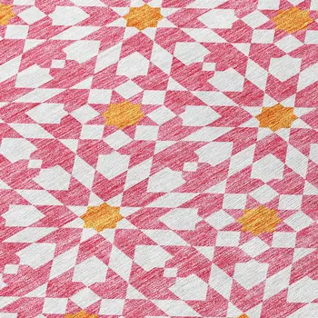 10' X 14' Pink Ivory And Orange Floral Medallion Washable Indoor Outdoor Area Rug