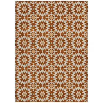 8' X 10' Orange Beige And Copper Floral Medallion Washable Indoor Outdoor Area Rug