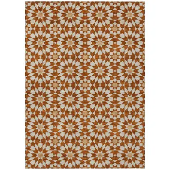 8' X 10' Orange Beige And Copper Floral Medallion Washable Indoor Outdoor Area Rug