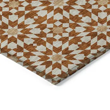 8' X 10' Orange Beige And Copper Floral Medallion Washable Indoor Outdoor Area Rug