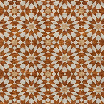 8' X 10' Orange Beige And Copper Floral Medallion Washable Indoor Outdoor Area Rug