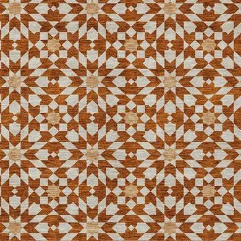 10' X 14' Orange Beige And Copper Floral Medallion Washable Indoor Outdoor Area Rug