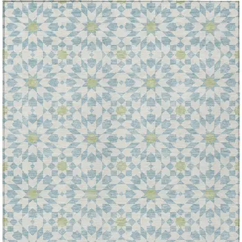 8' X 10' Sky Blue Ivory And Artichoke Green Floral Medallion Washable Indoor Outdoor Area Rug