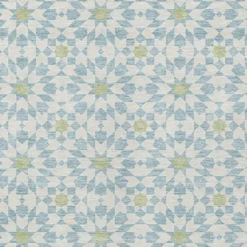 9' X 12' Sky Blue Ivory And Artichoke Green Floral Medallion Washable Indoor Outdoor Area Rug