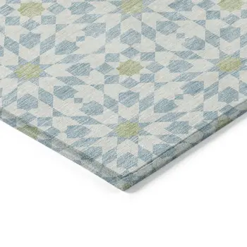 10' X 14' Sky Blue Ivory And Artichoke Green Floral Medallion Washable Indoor Outdoor Area Rug