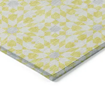 5' X 8' Yellow Ivory And Gray Floral Medallion Washable Indoor Outdoor Area Rug
