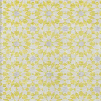 5' X 8' Yellow Ivory And Gray Floral Medallion Washable Indoor Outdoor Area Rug