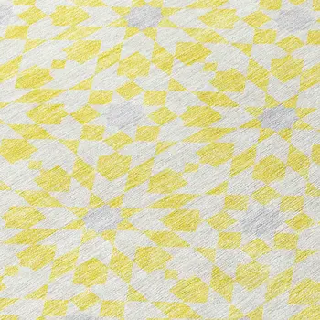 8' Yellow Ivory And Gray Round Floral Medallion Washable Indoor Outdoor Area Rug