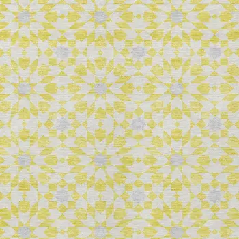 8' X 10' Yellow Ivory And Gray Floral Medallion Washable Indoor Outdoor Area Rug