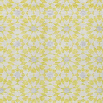 9' X 12' Yellow Ivory And Gray Floral Medallion Washable Indoor Outdoor Area Rug